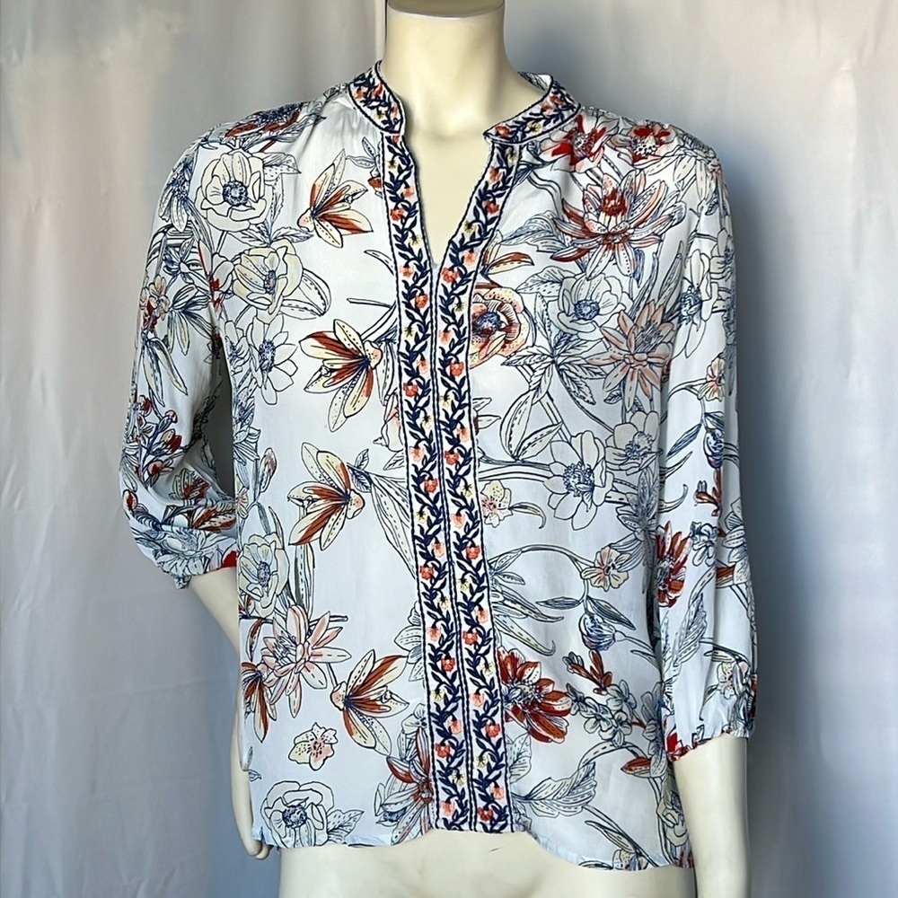 Love Kyla Size Embroidered Floral Boho Peasant Top - Picture 1 of 8
